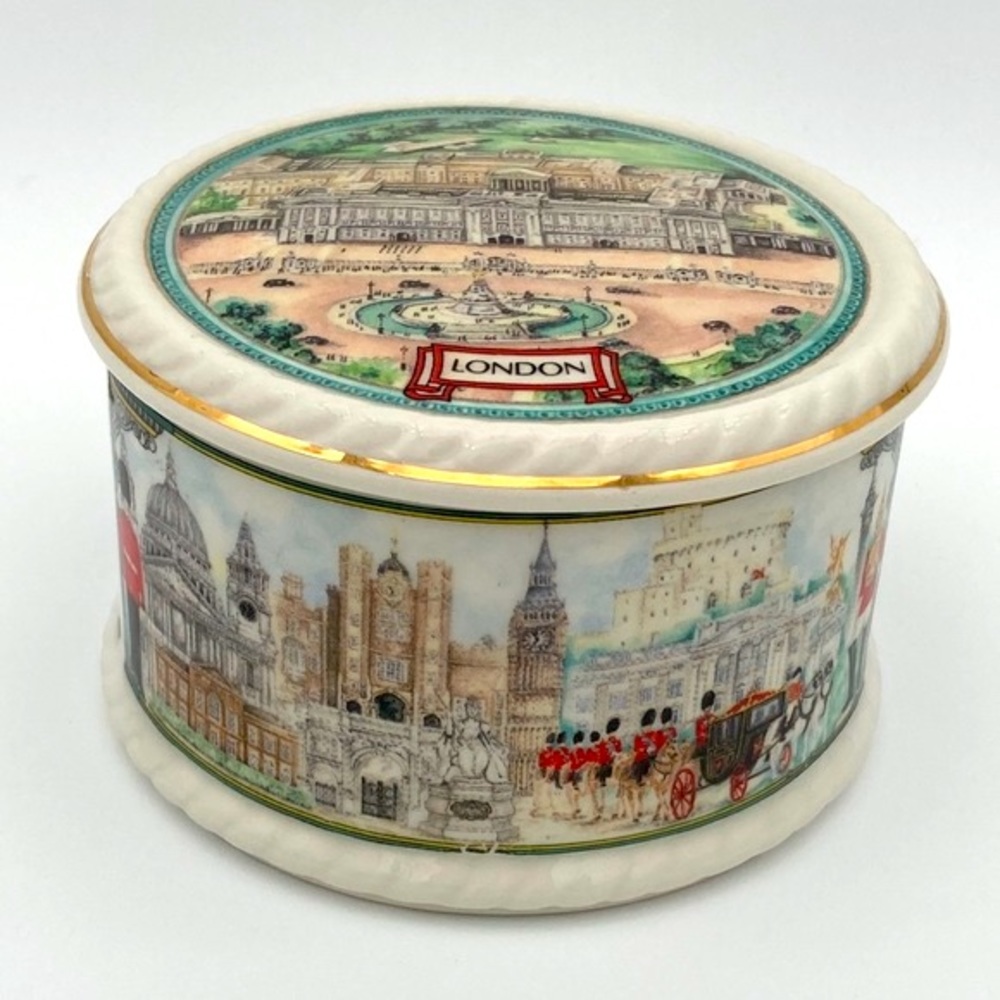 James Sadler Round Porcelain Lidded Trinket Box Horseguards